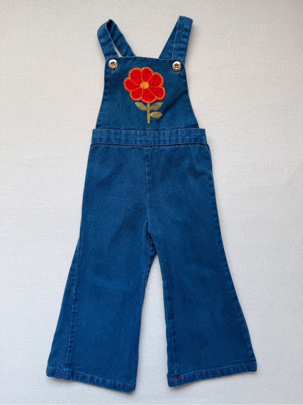 Vintage 70's JcPenney Embroidered Flower Flare Denim Jumpsuit